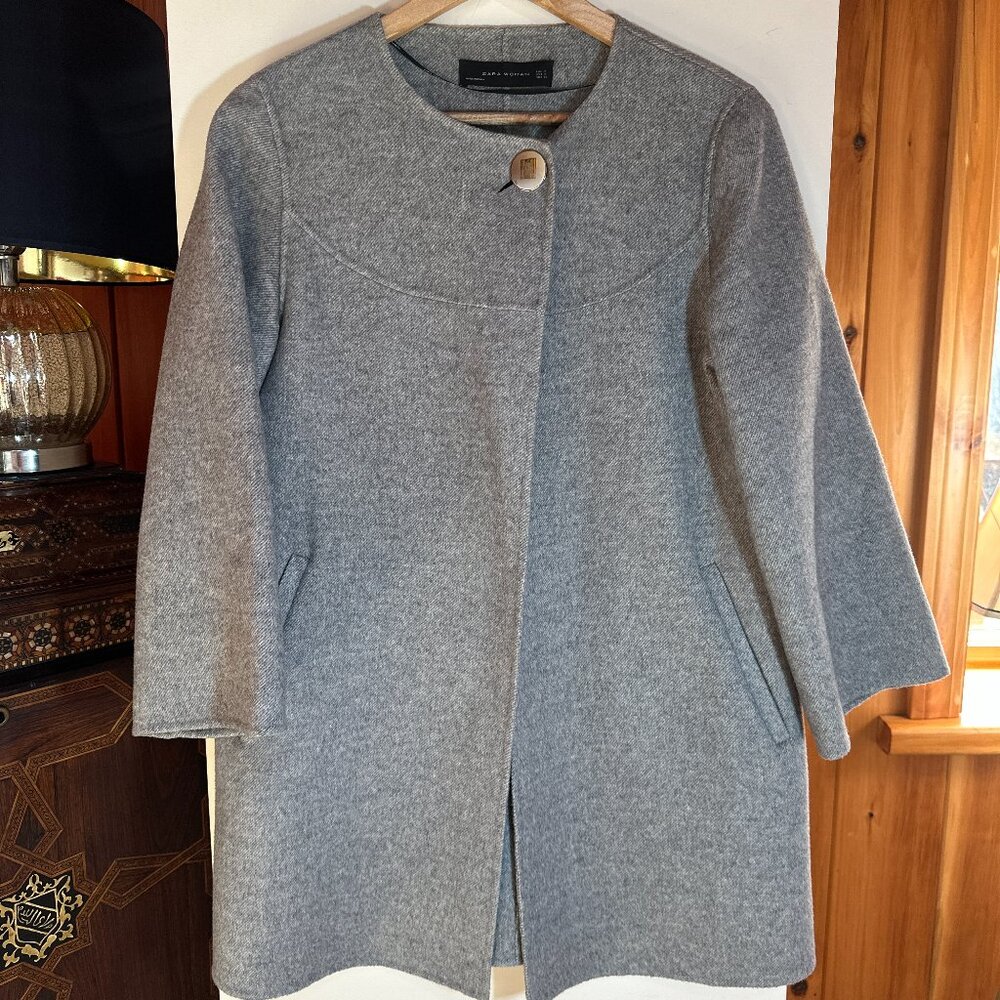 ZARA Woman Gray Retro 60’s-Style One-Button Coat – S